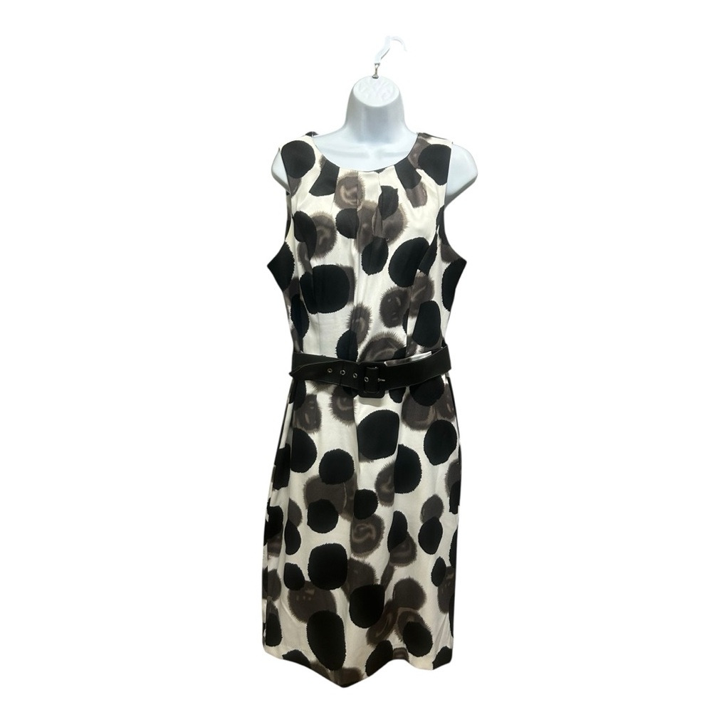Jessica Large Polka Dot Sleeveless with Belt Sheath Dress Size 12